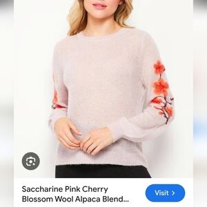 Saccharine Pink Cherry Blossom Wool  Alpaca Blend Floral Patterned Sweater Sz S
